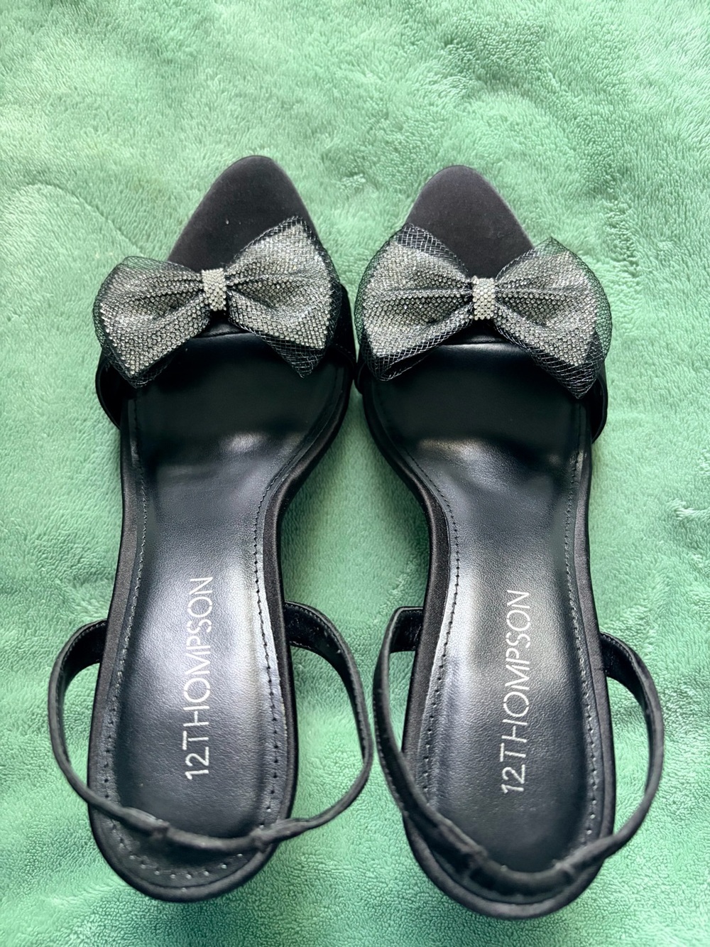 12th Thompson Black Slingback Flats with Mesh Bow